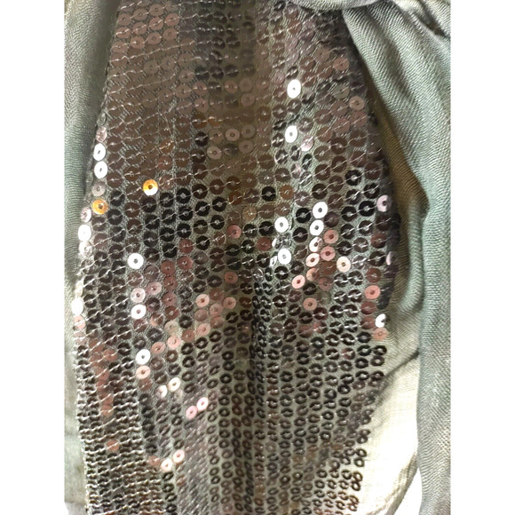 Scarf Rectangle 35" X 21" Black Sequins Sheer Fringe - Picture 3 of 9